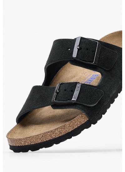 Γυναικεία Flats Arizona.Lv Μαύρο Δέρμα Καστόρι Birkenstock