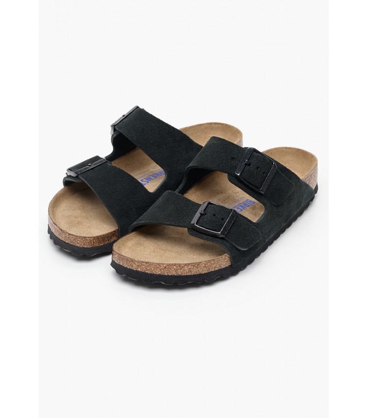 Γυναικεία Flats Arizona.Lv Μαύρο Δέρμα Καστόρι Birkenstock