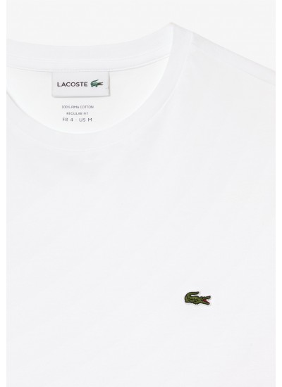 Ανδρικές Μπλούζες TH6709 Άσπρο Βαμβάκι Lacoste