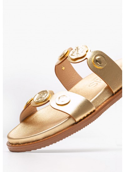 Women Flats 14.857 Gold Leather MAKIS KOTRIS