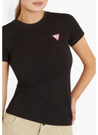 Women T-Shirts - Tops Mini.Triangle Black Cotton Guess