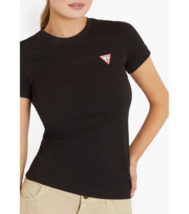 Women T-Shirts - Tops Mini.Triangle Black Cotton Guess