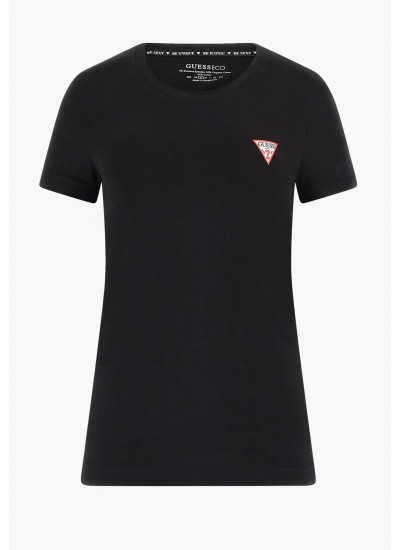 Women T-Shirts - Tops Mini.Triangle Black Cotton Guess