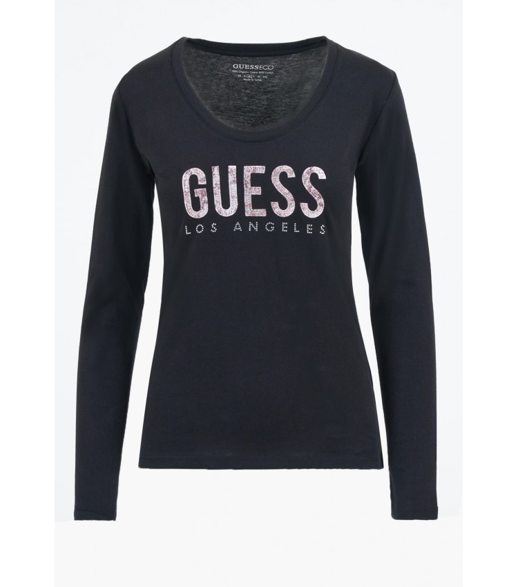 Γυναικείες Μπλούζες - Τοπ Python.Tee Μαύρο Βαμβάκι Guess