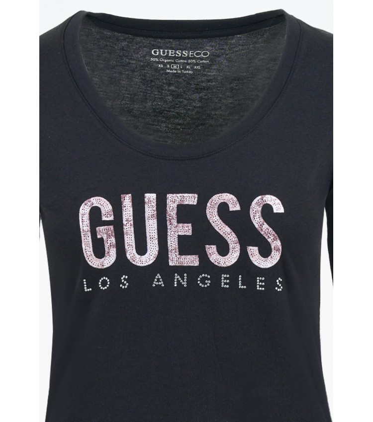 Γυναικείες Μπλούζες - Τοπ Python.Tee Μαύρο Βαμβάκι Guess