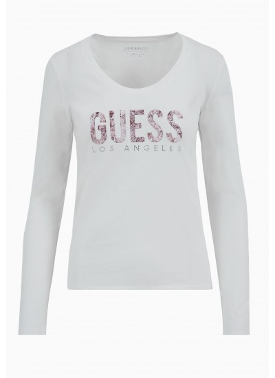 Γυνακεία Μπλούζες Python.Tee Άσπρο Βαμβάκι Guess