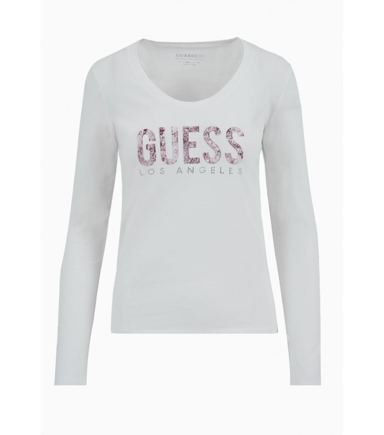 Γυνακεία Μπλούζες Python.Tee Άσπρο Βαμβάκι Guess