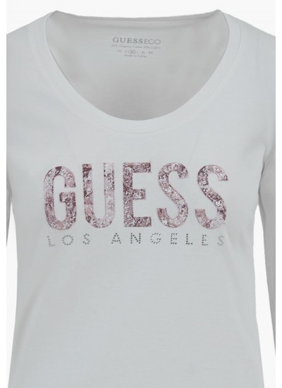 Γυνακεία Μπλούζες Python.Tee Άσπρο Βαμβάκι Guess