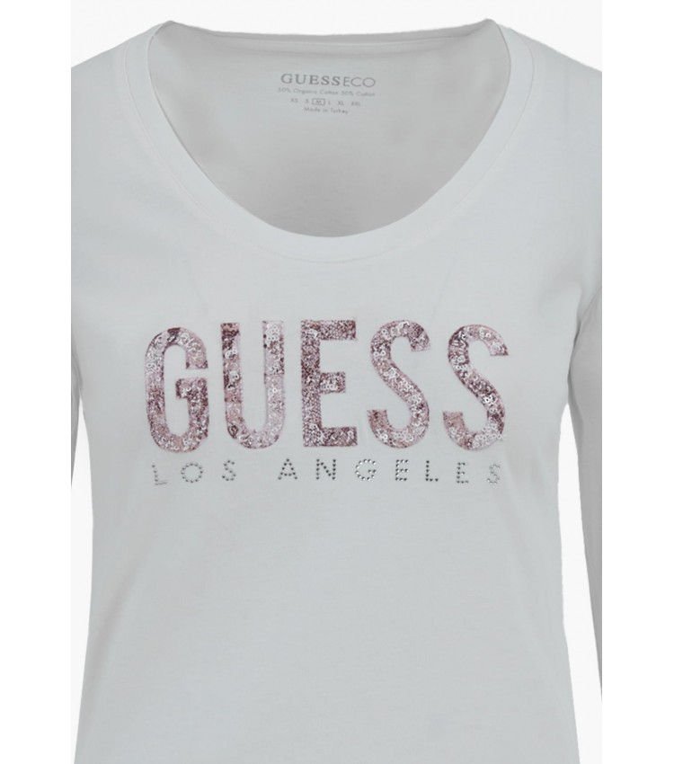 Γυνακεία Μπλούζες Python.Tee Άσπρο Βαμβάκι Guess