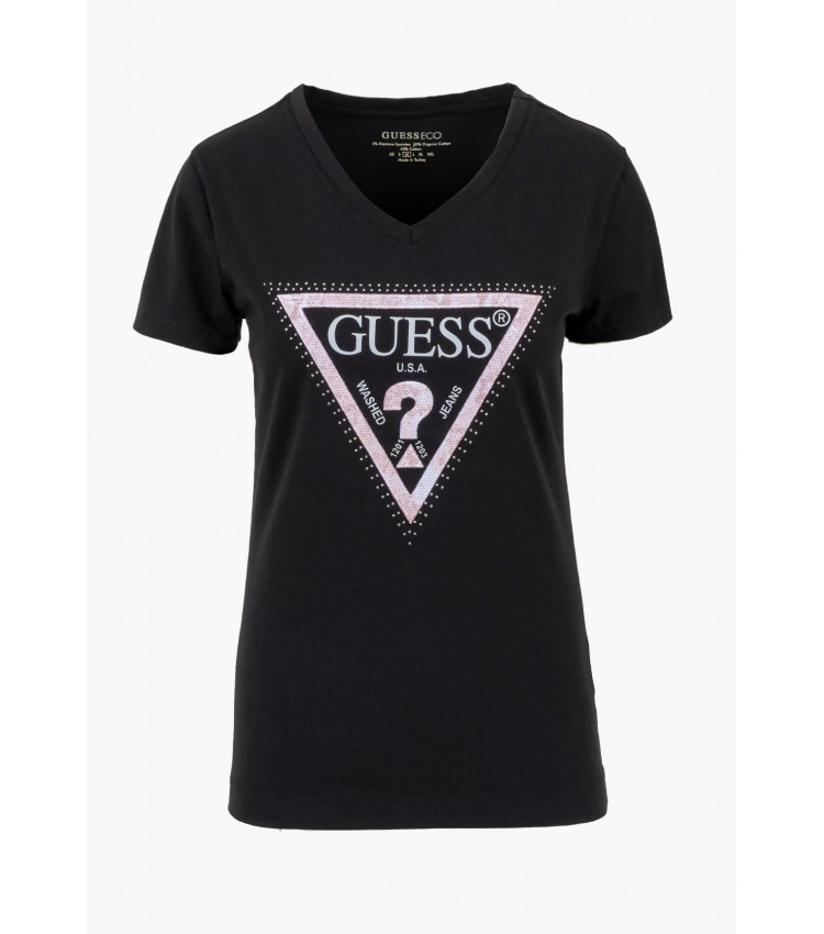 Women T-Shirts - Tops Python.Triangle Black Cotton Guess