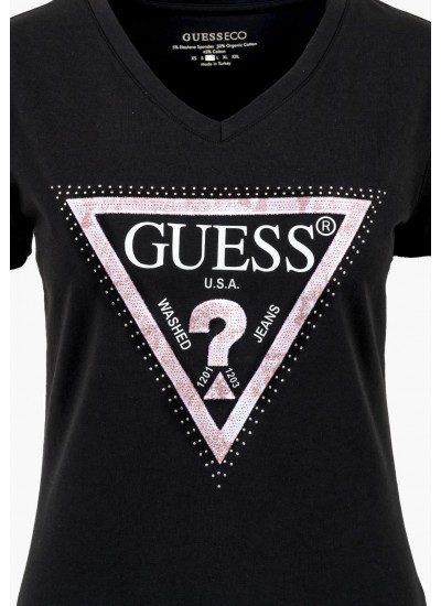 Women T-Shirts - Tops Python.Triangle Black Cotton Guess