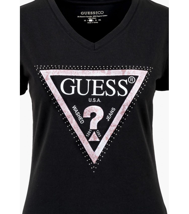 Women T-Shirts - Tops Python.Triangle Black Cotton Guess