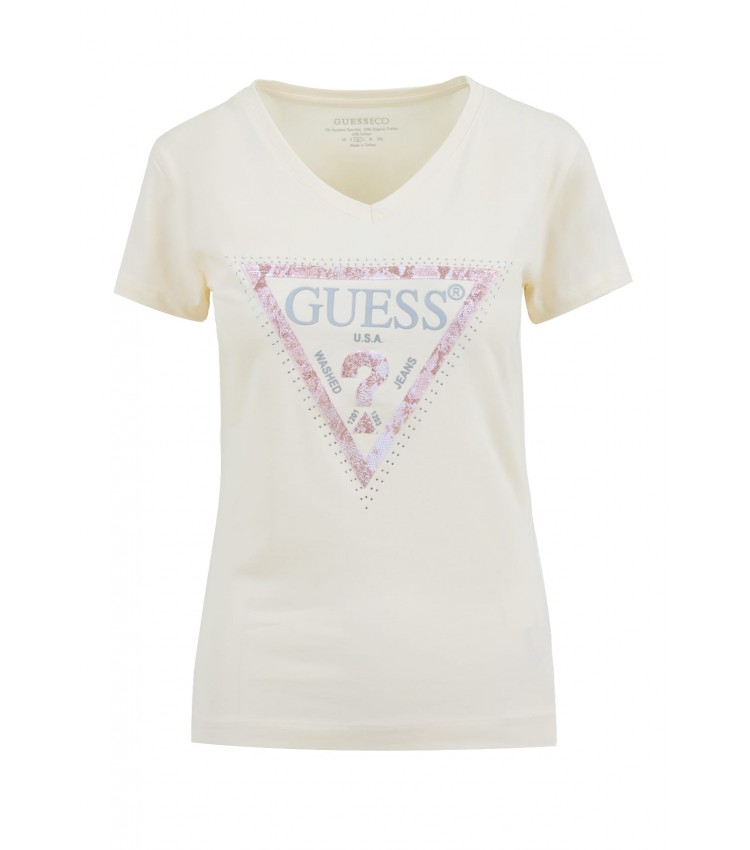 Women T-Shirts - Tops Python.Triangle Beige Cotton Guess