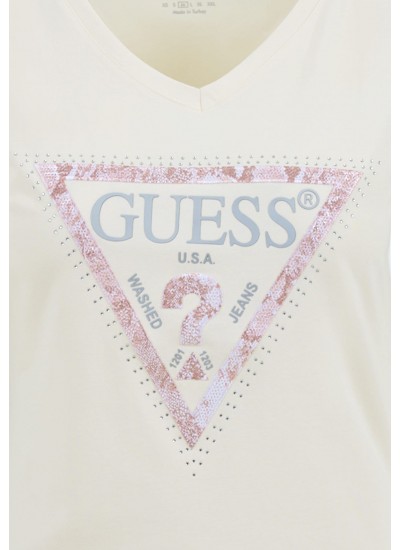 Women T-Shirts - Tops Python.Triangle Beige Cotton Guess