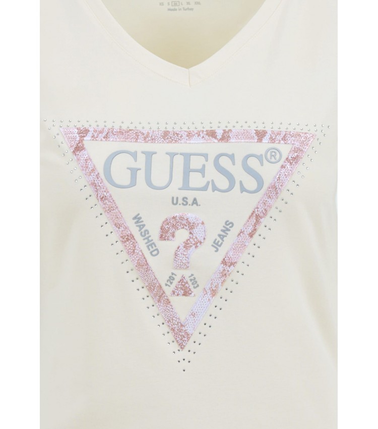 Women T-Shirts - Tops Python.Triangle Beige Cotton Guess