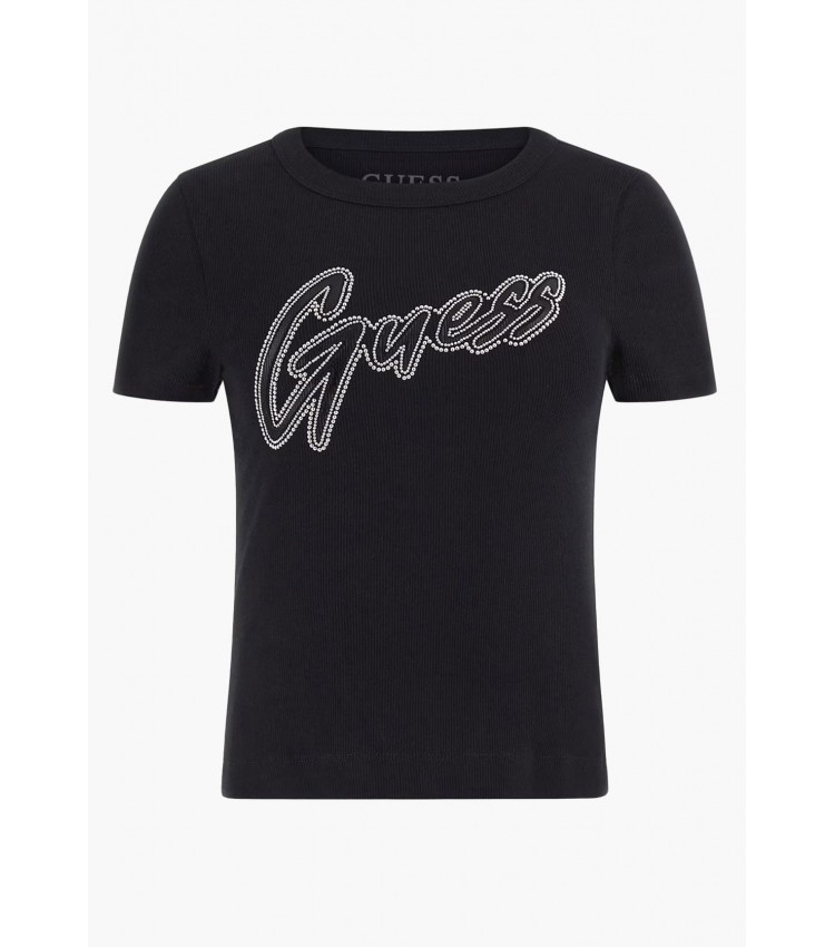 Γυναικείες Μπλούζες - Τοπ Rib.Tee Μαύρο Βαμβάκι Guess