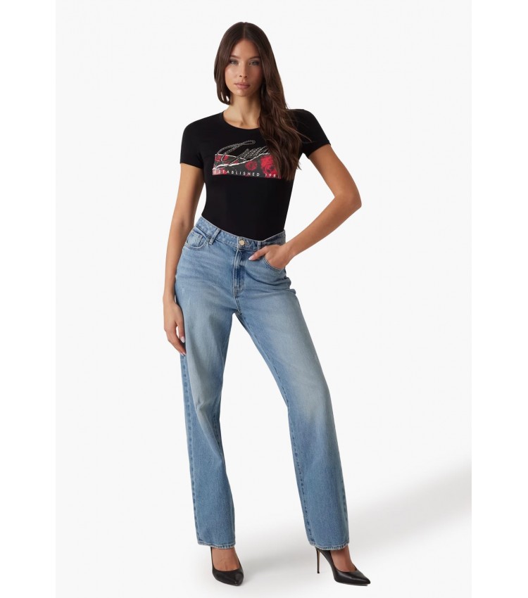 Women T-Shirts - Tops Roses.Print Black Cotton Guess