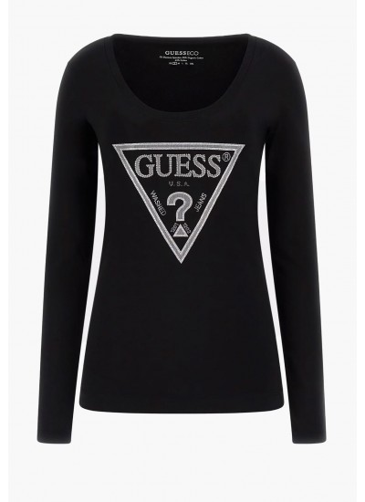 Women T-Shirts - Tops Shiny.Tee Black Cotton Guess