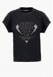 Women T-Shirts - Tops Sleeves.Strass Black Cotton Guess