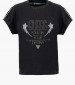 Women T-Shirts - Tops Sleeves.Strass Black Cotton Guess