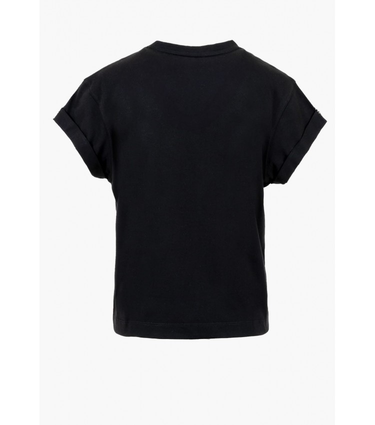 Women T-Shirts - Tops Sleeves.Strass Black Cotton Guess