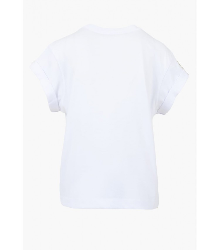 Women T-Shirts - Tops Sleeves.Strass White Cotton Guess