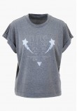 Women T-Shirts - Tops Sleeves.Strass Grey Cotton Guess