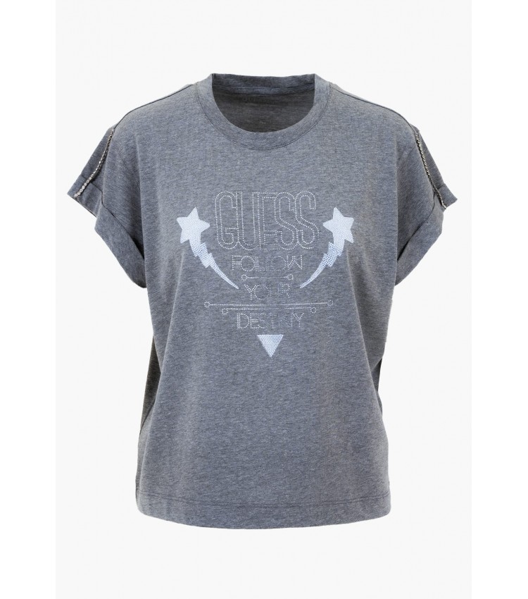 Women T-Shirts - Tops Sleeves.Strass Grey Cotton Guess