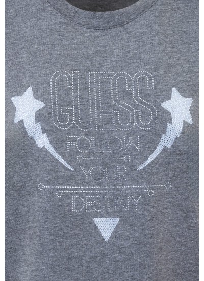 Women T-Shirts - Tops Sleeves.Strass Grey Cotton Guess