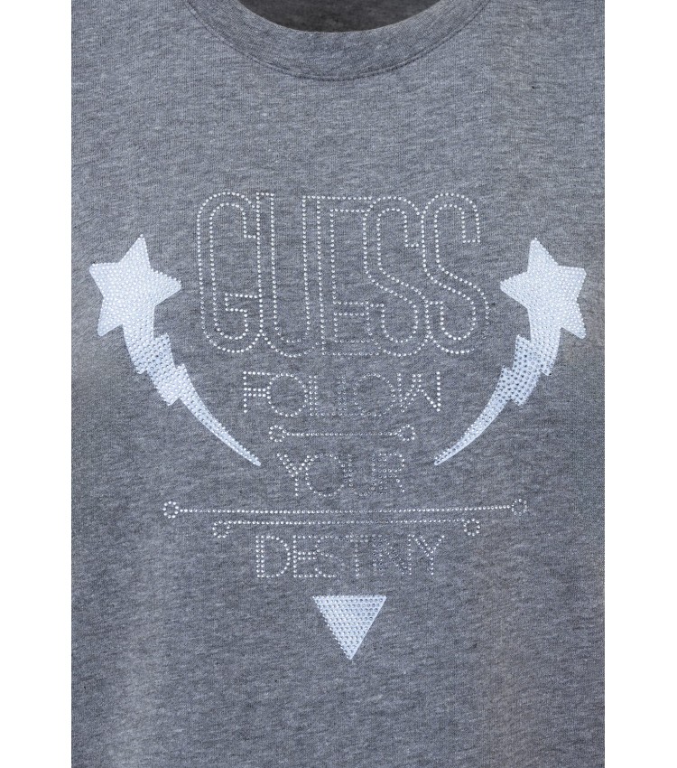 Women T-Shirts - Tops Sleeves.Strass Grey Cotton Guess