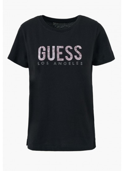 Women T-Shirts - Tops Ss.Python.Lg Black Cotton Guess