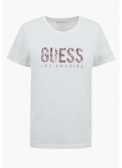 Women T-Shirts - Tops Ss.Python.Lg White Cotton Guess