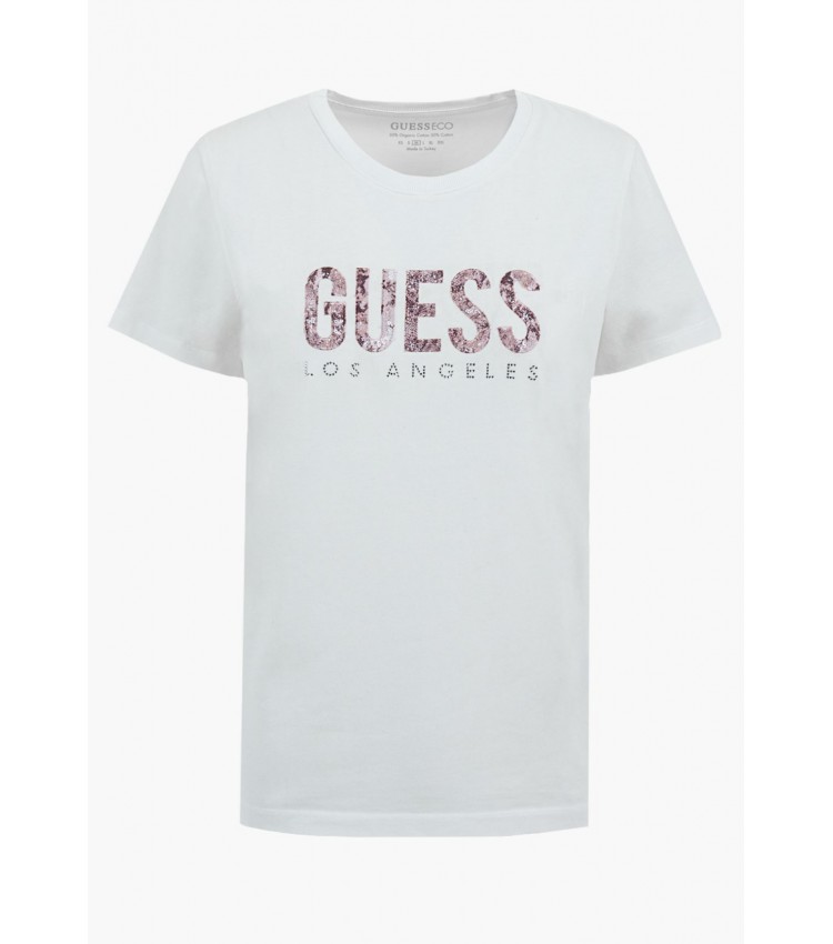 Women T-Shirts - Tops Ss.Python.Lg White Cotton Guess