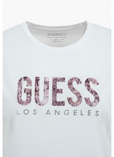 Women T-Shirts - Tops Ss.Python.Lg White Cotton Guess