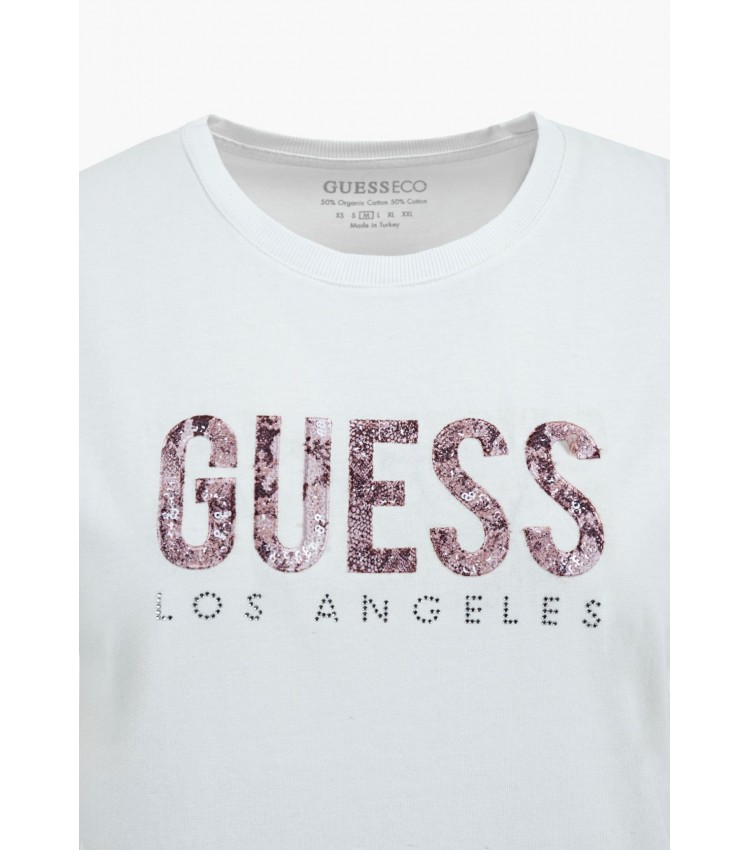 Women T-Shirts - Tops Ss.Python.Lg White Cotton Guess