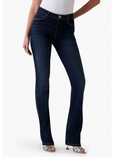 Women Trousers Straight.Power DarkBlue Cotton Guess