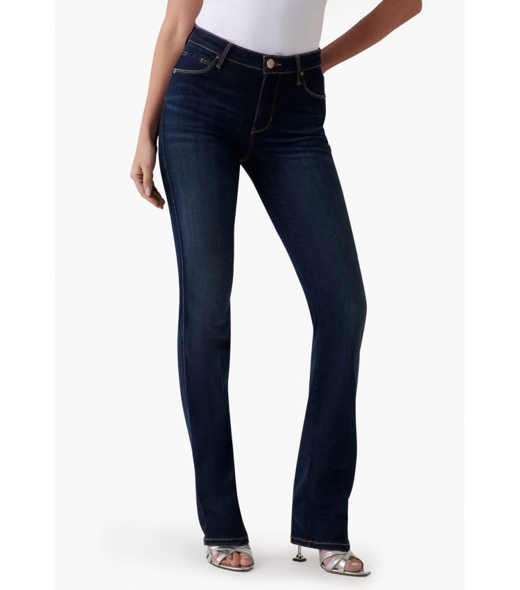 Women Trousers Straight.Power DarkBlue Cotton Guess