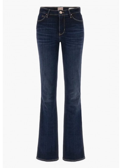 Women Trousers Straight.Power DarkBlue Cotton Guess