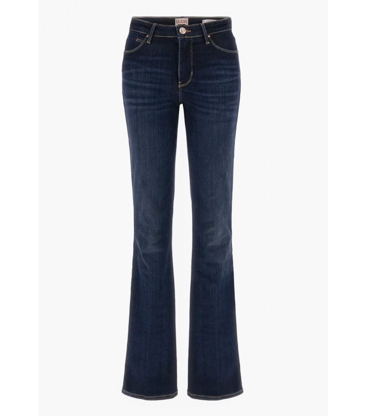 Women Trousers Straight.Power DarkBlue Cotton Guess