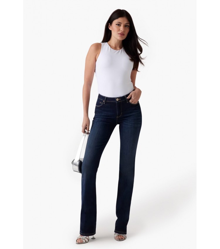 Women Trousers Straight.Power DarkBlue Cotton Guess