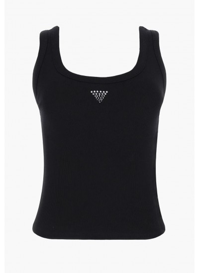 Women T-Shirts - Tops Triangle.Bling Black Cotton Guess