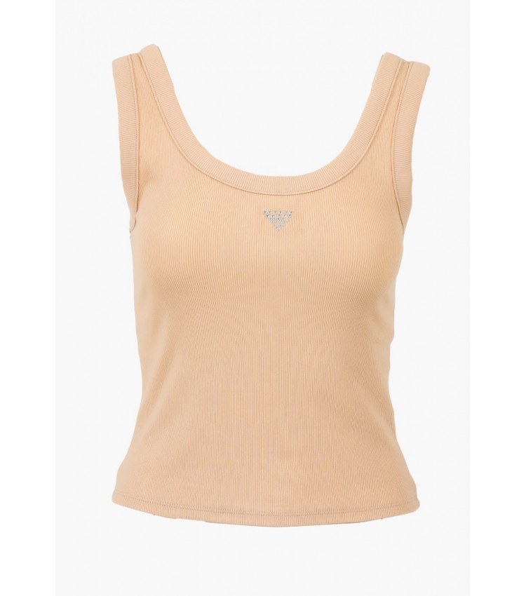 Women T-Shirts - Tops Triangle.Bling Beige Cotton Guess