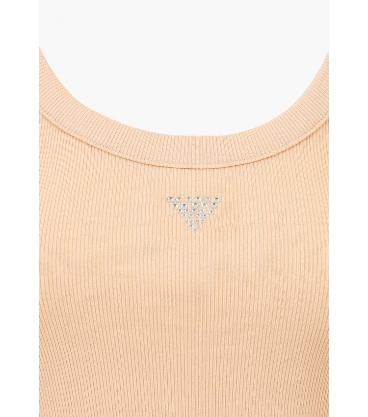 Women T-Shirts - Tops Triangle.Bling Beige Cotton Guess