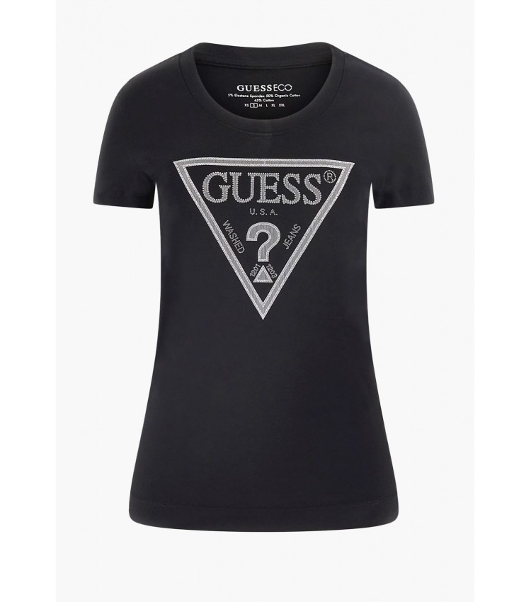 Γυναικείες Μπλούζες - Τοπ Triangle.Tee Μαύρο Βαμβάκι Guess