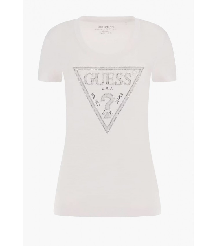 Γυναικείες Μπλούζες - Τοπ Triangle.Tee Άσπρο Βαμβάκι Guess