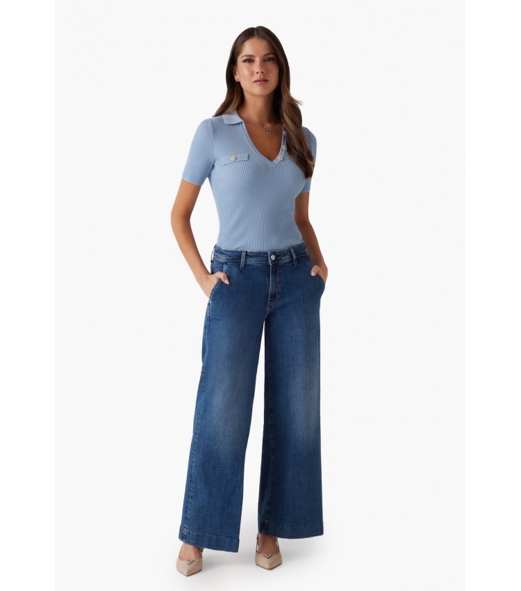 Women Trousers Zoya.Wide DarkBlue Cotton Guess