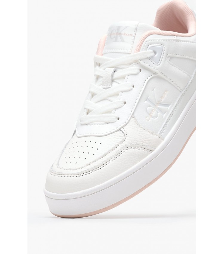 Women Casual Shoes Basket.Lowmix White Leather Calvin Klein