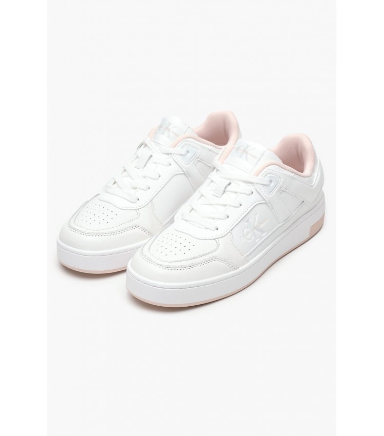 Women Casual Shoes Basket.Lowmix White Leather Calvin Klein