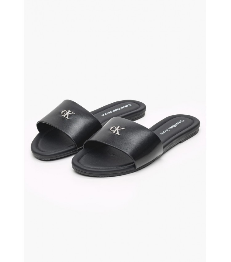 Women Flats Flat.Slide Black ECOleather Calvin Klein