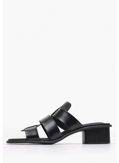 Women Mules Heel.Square Black Leather Calvin Klein